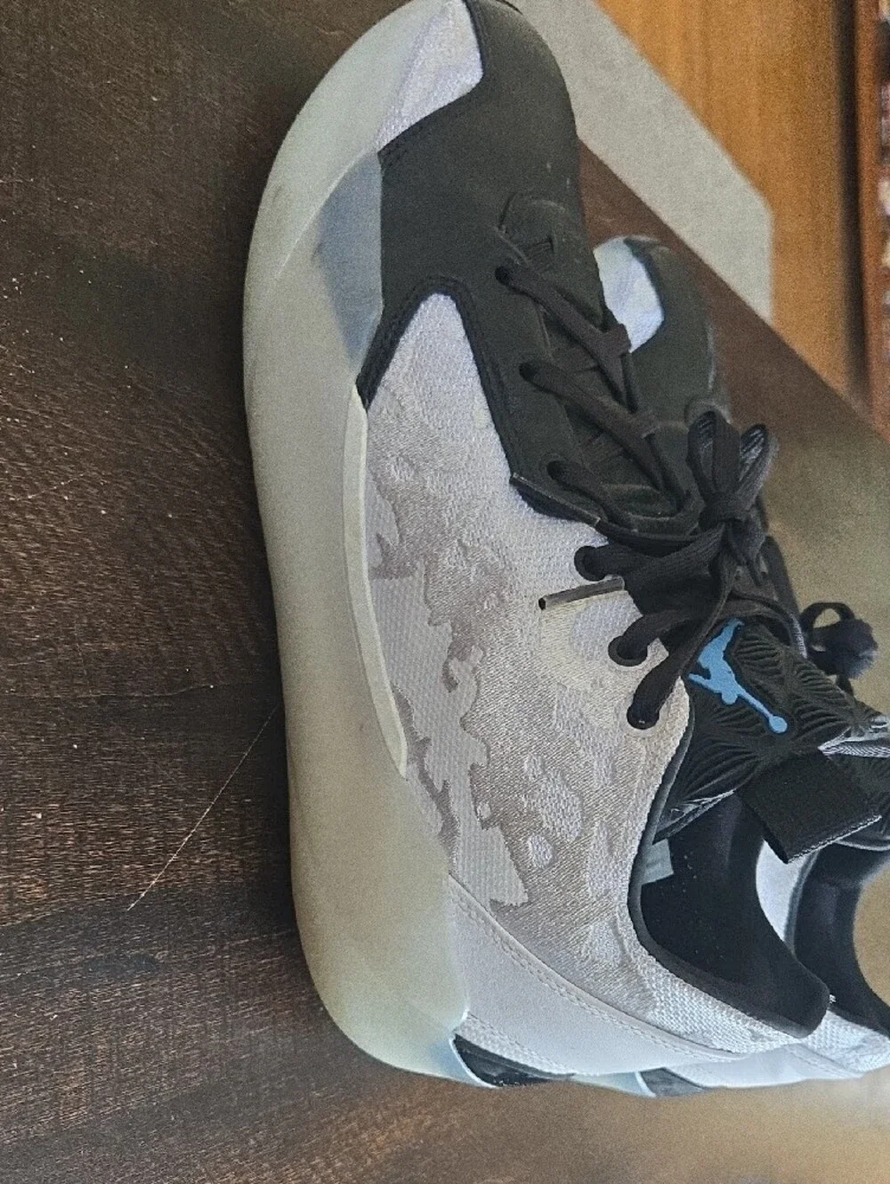 Jordan Mid/Low Black and Grey Athletic Sneakers with Blue Jumpman